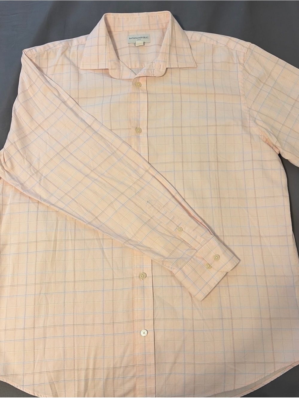 Banana Republic Light Peach Plaid Dress Shirt
